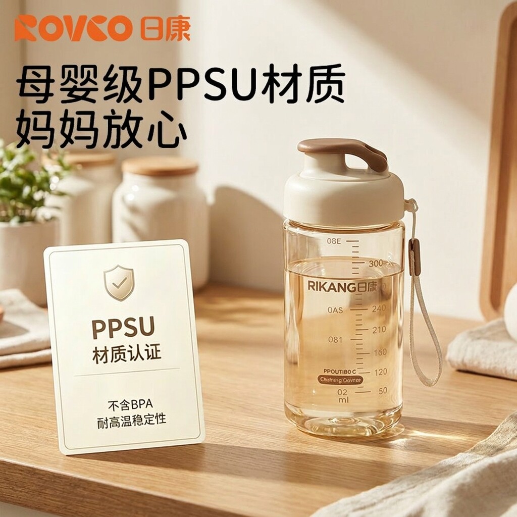 日康PPSU儿童水杯夏季宝宝喝水直饮杯儿童上学专用户外运动便携杯