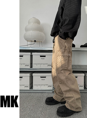 TNMK 美式Vintage水洗破坏做旧宽松休闲直筒重磅纯棉伞兵工装裤男