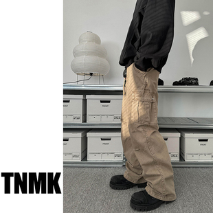 TNMK Vintage水洗破坏做旧宽松休闲直筒重磅纯棉伞兵工装 裤 男 美式