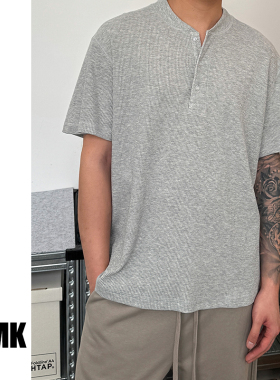 TNMK 老钱风boxy版型四色透气圆领基础针织短袖亨利衫T恤美式男女