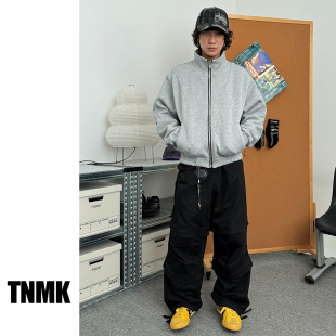TNMK美式 卫衣宽松立领通勤解构夹克外套男潮 重磅厚实500G纯色开衫