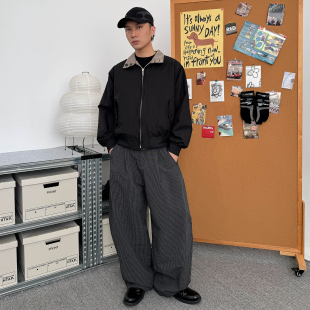 TNMK美式 飞行夹克上衣 复古千鸟格双面穿外套男女街头宽松翻领短款