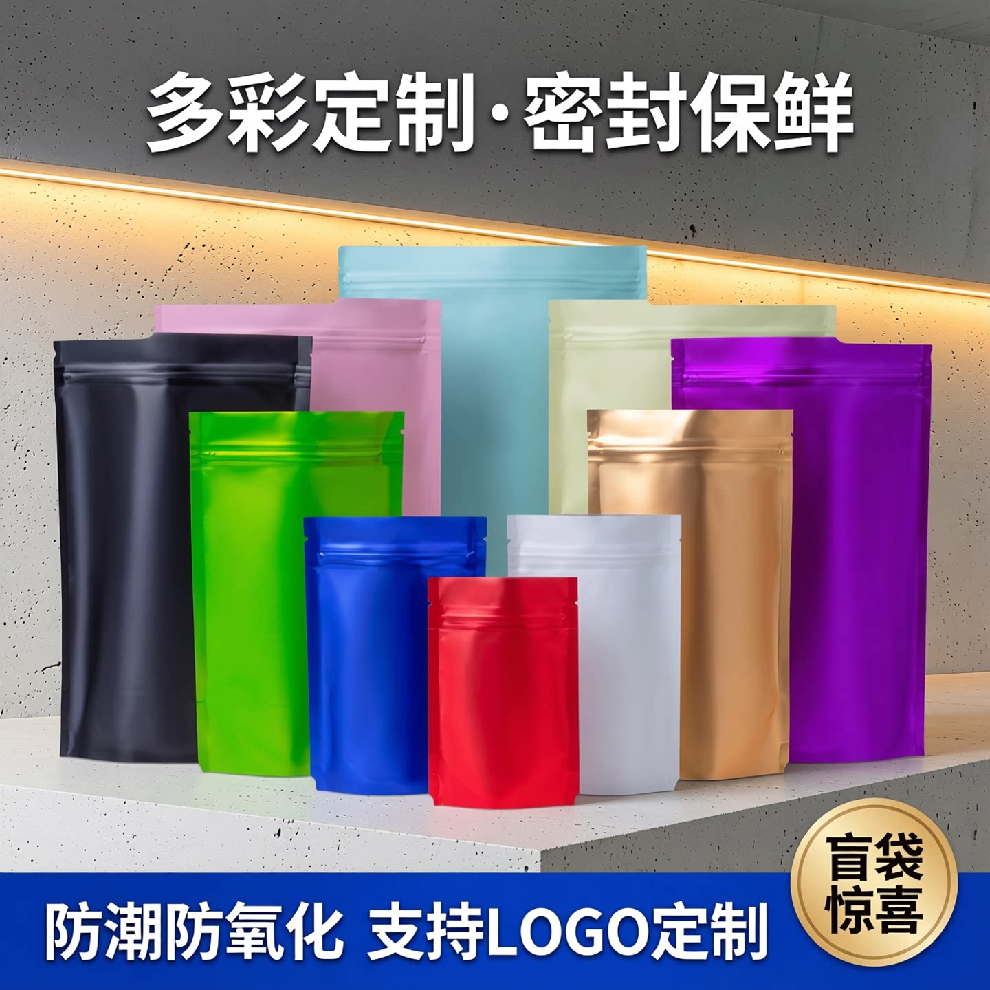 铝箔自封袋磨砂包装袋彩色鱼饵茶叶袋盲袋零食自立封口袋定制logo