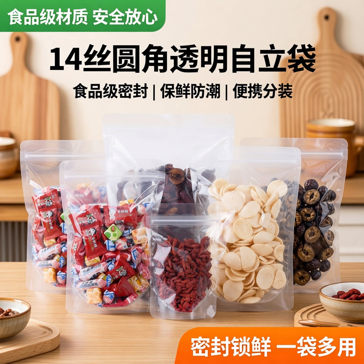 14丝圆角透明自立袋自封袋鱿鱼干牛肉包装袋休闲食品密封袋分装袋