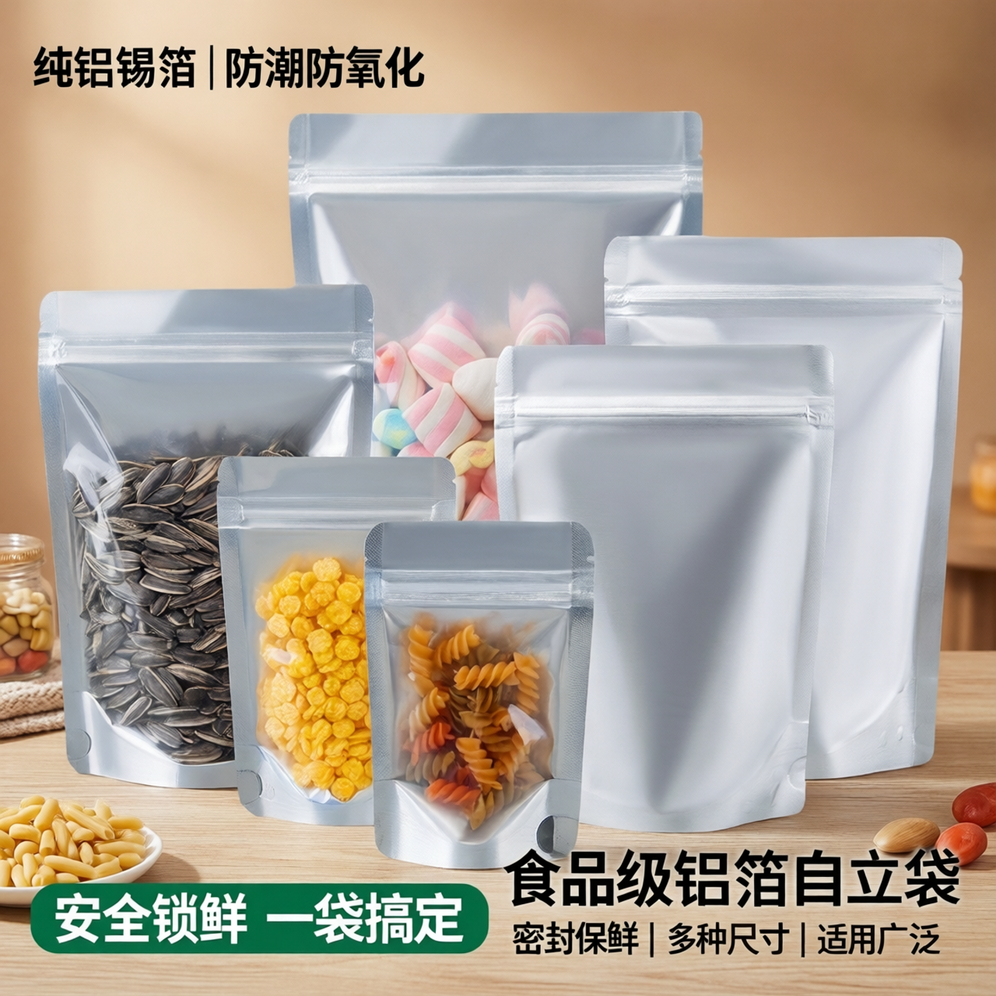铝箔袋自立自封袋纯铝锡箔纸食品茶叶猫狗粮包装袋镀铝阴阳密封袋