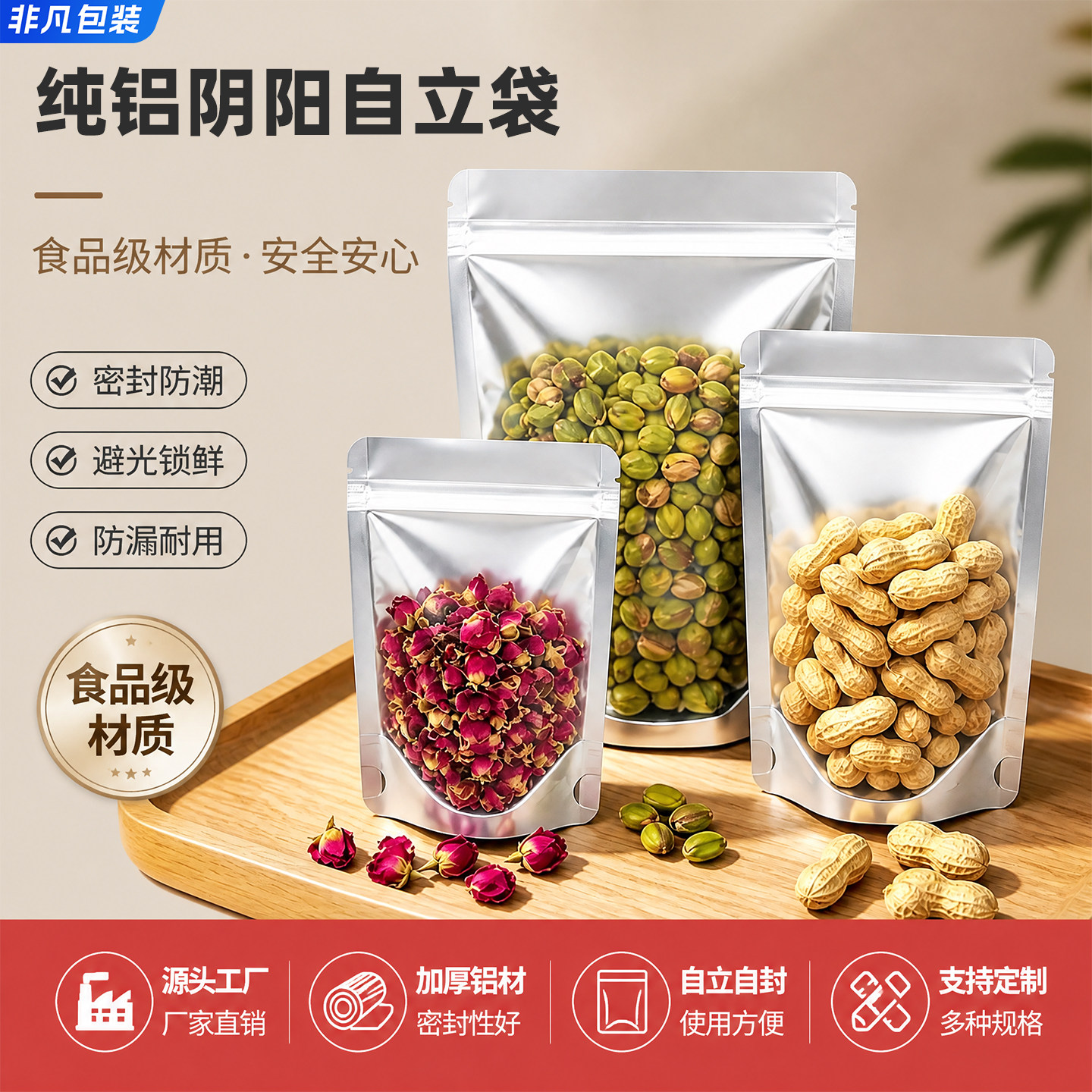 纯铝自封食品鱼粮密封口包装图片