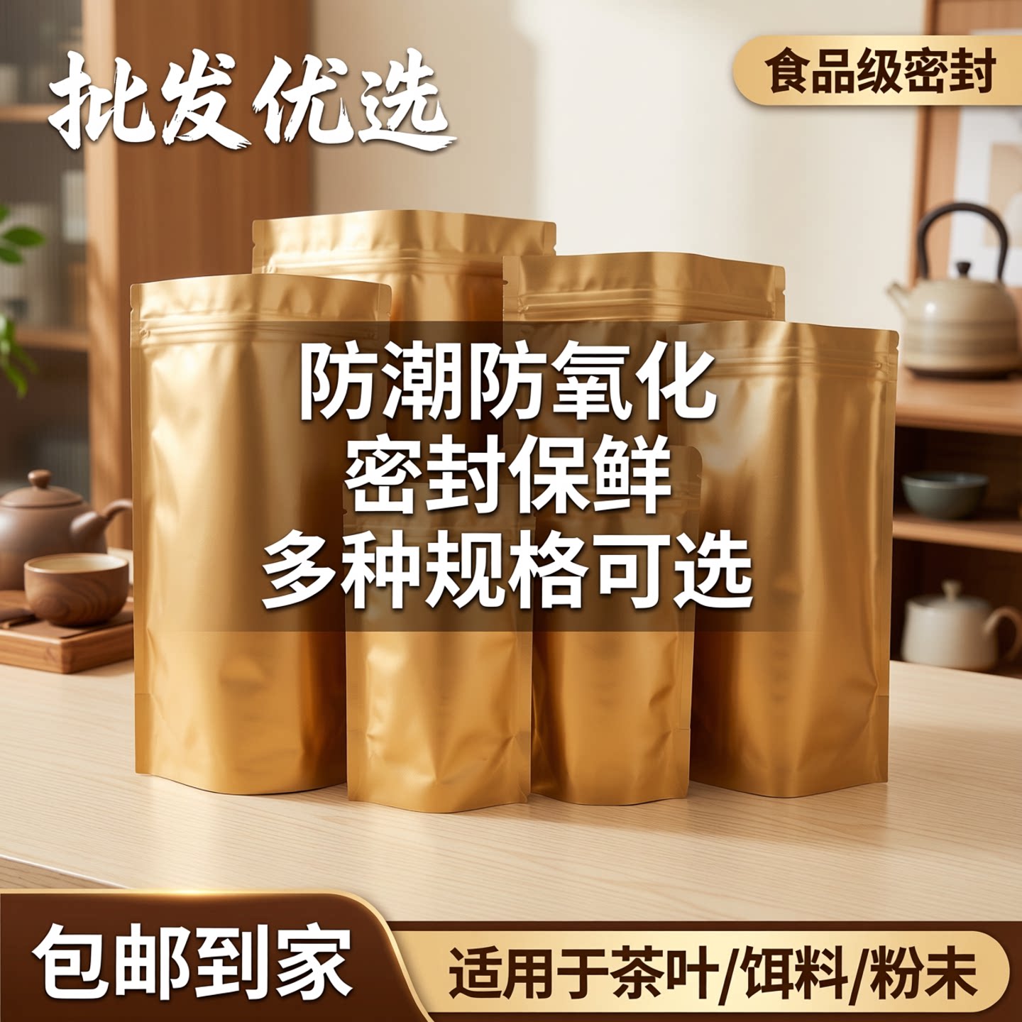 批发彩色铝箔袋金色包装袋茶叶袋饵料自封袋粉末袋食品密封袋包邮