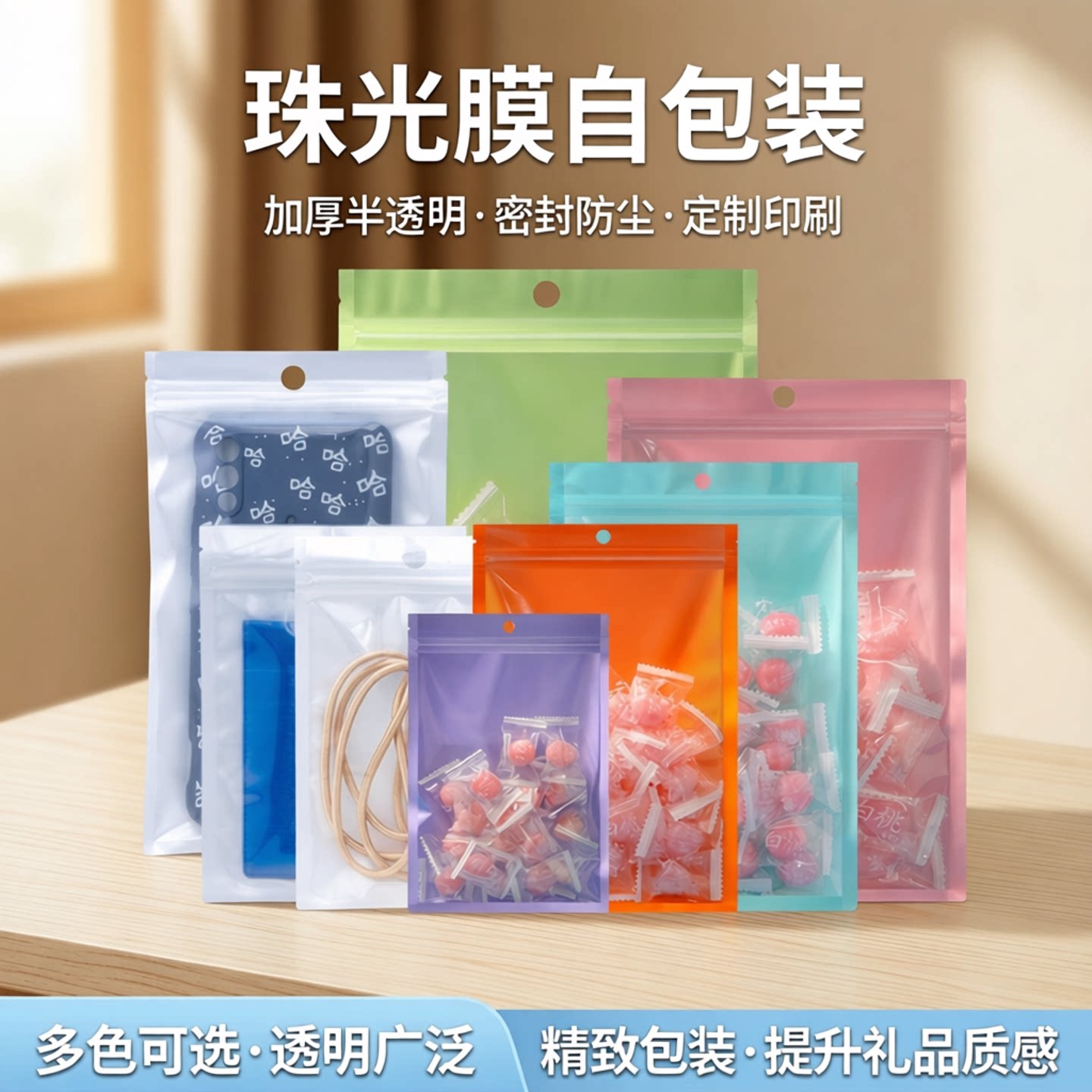 白色珠光膜阴阳自封袋半透明加厚饰品包装袋手机壳配件密封袋定制