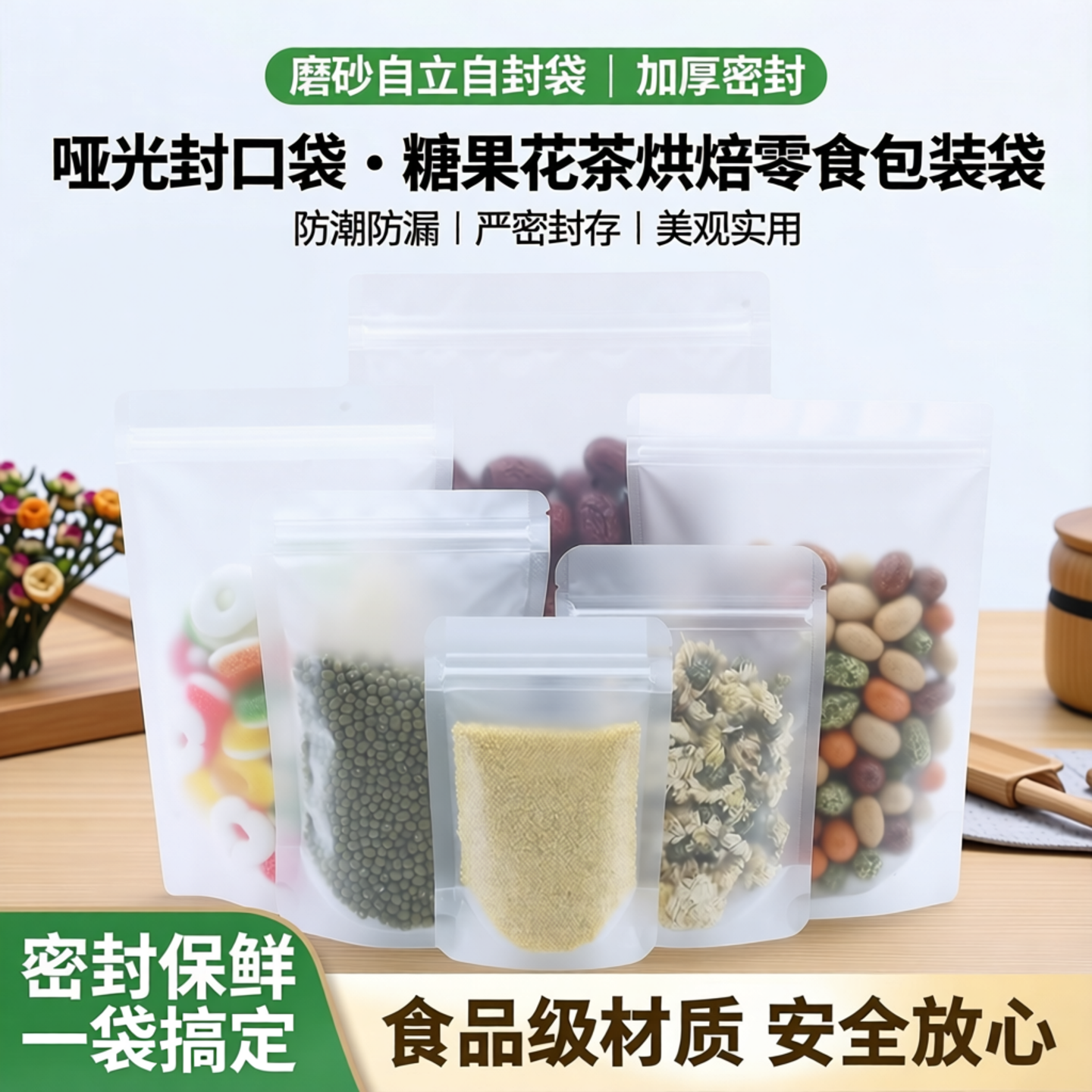 磨砂自立自封袋加厚密封哑光封口袋糖果袋花茶烘焙食品零食包装袋