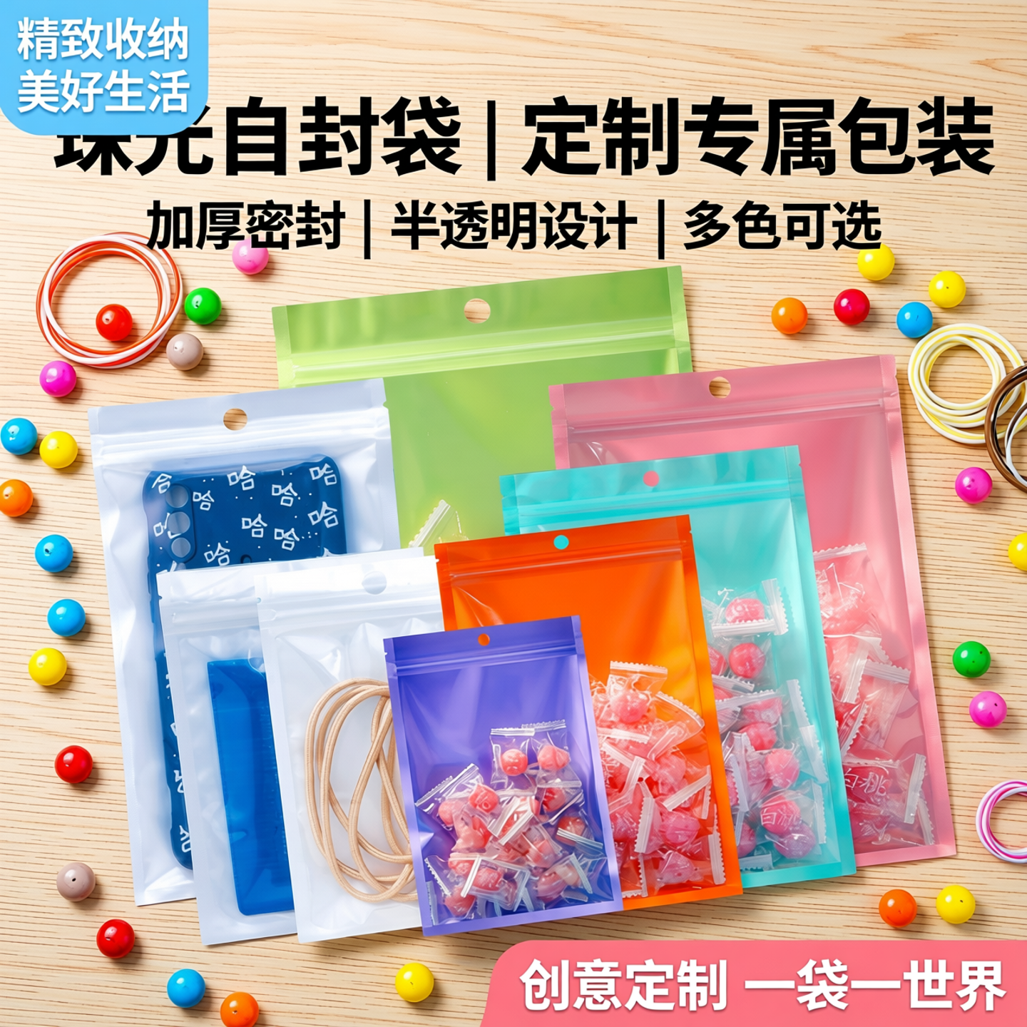 白色珠光膜阴阳自封袋半透明加厚饰品包装袋手机壳配件密封袋定制