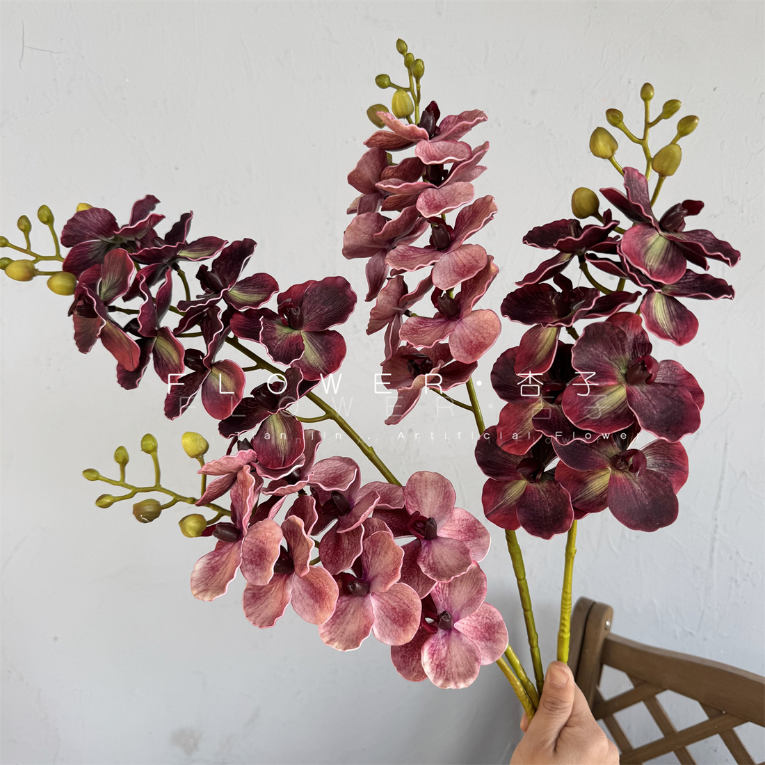 单枝8头迷你蝴蝶兰仿真花品质团扇花艺制作小胡姬兰家居餐桌摆件
