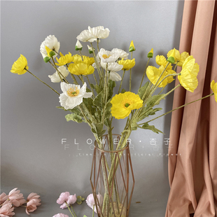 植绒虞美人仿真花婚庆罂粟花摄影拍照道具花橱窗摆件民宿装饰假花