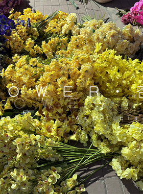 黄色仿真花婚礼用花跳舞兰3d打印黄色百合花假花绣球露莲软装精品