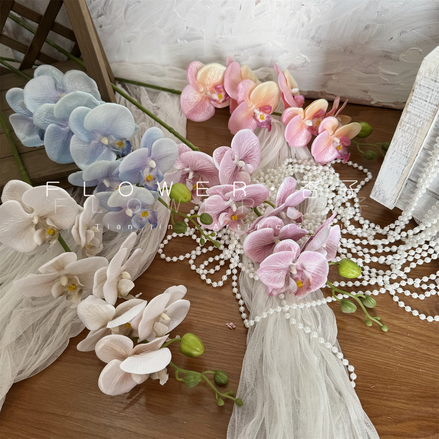 婚纱洛丽塔汉服cos走秀精灵表演炫彩珠光蝴蝶兰仿真花摄影道具