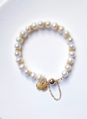 不撞款女珍珠蝴蝶结金花手镯礼物