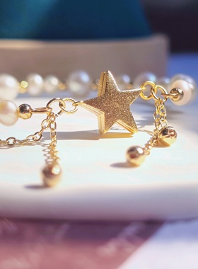 原创女淡水珍珠沙金ins星星手链