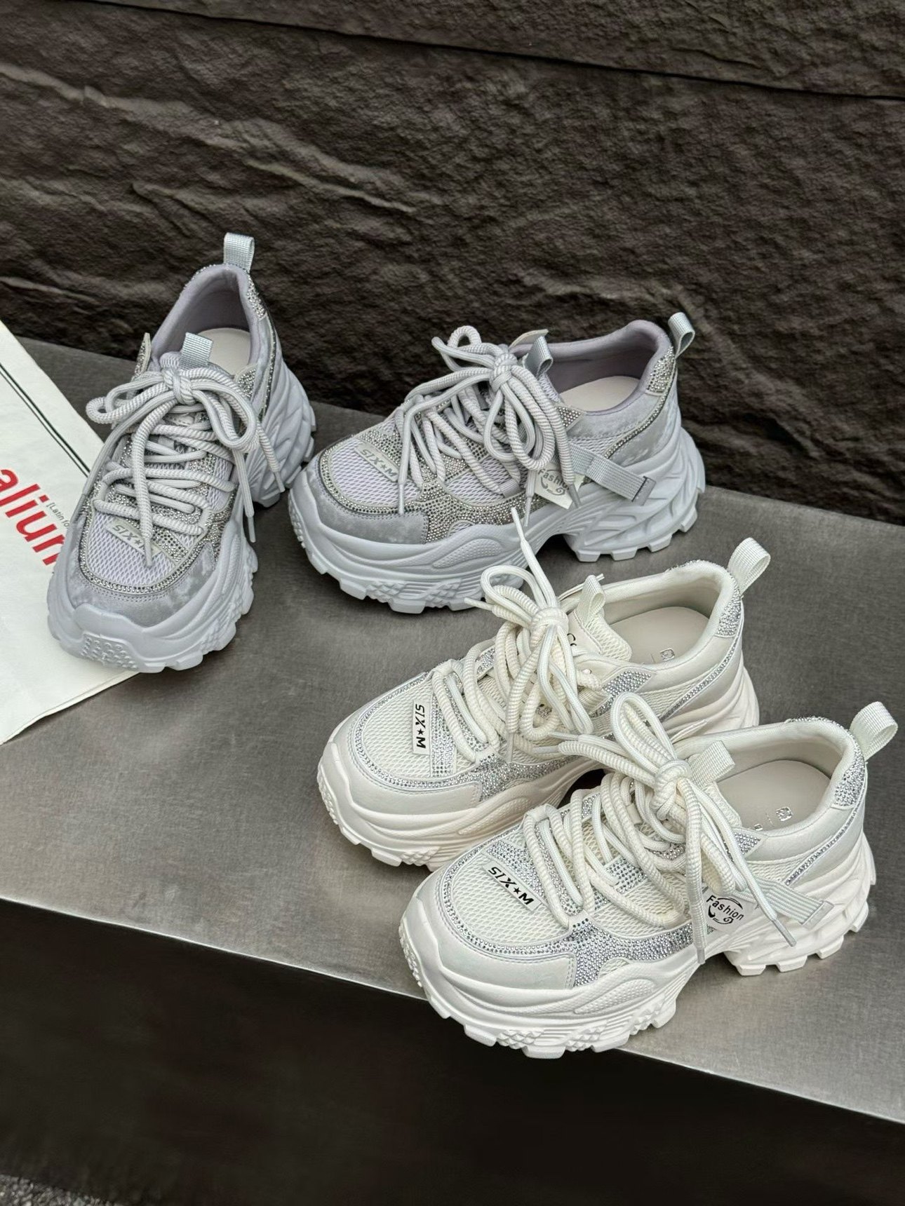 真皮老爹鞋女2026春款韩版松糕厚底增高水钻舒适百搭运动休闲鞋潮,女鞋,时尚休闲鞋,淘宝优惠券,粉丝福利购,淘宝优惠卷