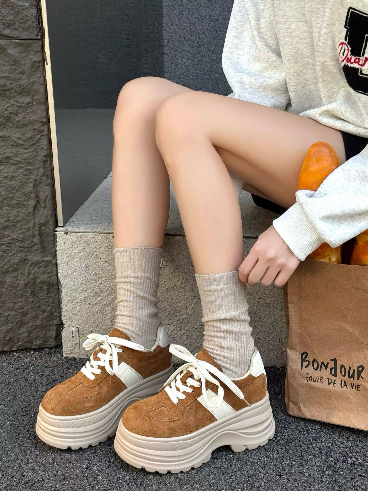 厚底松糕鞋女2026新款春夏增高软底休闲鞋子运动鞋百搭系带德训鞋,女鞋,时尚休闲鞋,淘宝优惠券,粉丝福利购,淘宝优惠卷