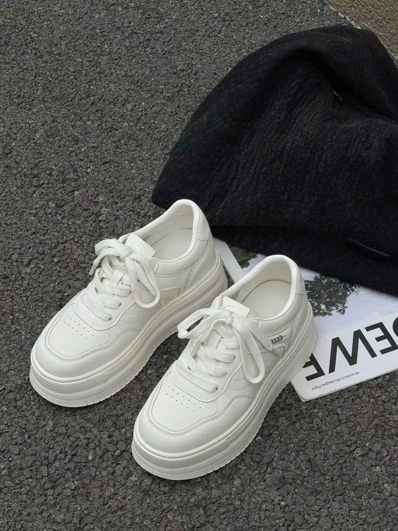 韩版厚底小白鞋女2026年春季新款真皮松糕底运动鞋时尚百搭板鞋,女鞋,时尚休闲鞋,淘宝优惠券,粉丝福利购,淘宝优惠卷