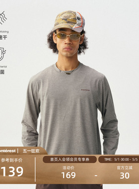 瞬时山野Monterest户外3A抗菌吸湿速干阳离子运动宽松Logo长袖T恤
