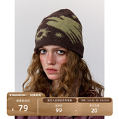 瞬时山野Monterest复古提花图案刺绣logo拉毛针织冷帽保暖毛线帽