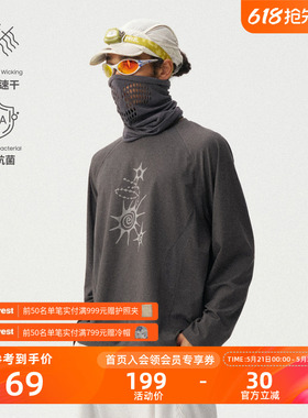 瞬时山野Monterest户外5A抗菌吸湿速干华夫格阳离子印花长袖T恤