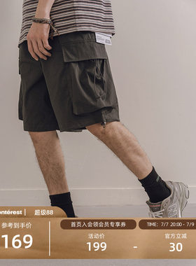 NOTHOMME户外夏季松紧抽绳休闲宽松大口袋工装五分裤子短裤男