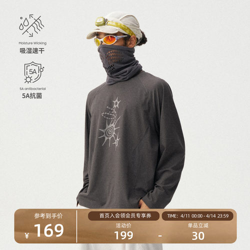 瞬时山野华夫格阳离子印花长袖T