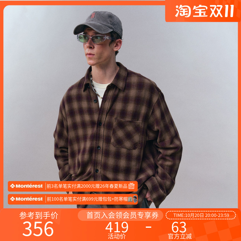 Monterest复古色织格子长袖衬衫