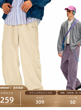 NOTHOMME户外潮牌弧形分割秋冬灯芯绒休闲裤宽松纯色直筒长裤男士