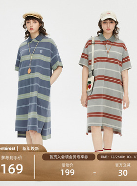 NOTHOMME珠地棉潮牌夏季长款连衣裙条纹短袖裙子宽松POLO裙女