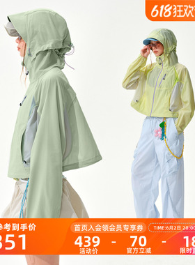 瞬时山野Monterest户外C6防泼水撞色拼接连帽防晒服短款防晒衣女
