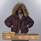 瞬时山野Monterest户外防风N2B可拆卸仿毛领短款 羽绒服男 宽松工装