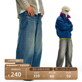 NOTHOMME户外复古水洗斜分割简约直筒牛仔裤 宽松垂感休闲长裤