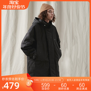 NOTHOMME山系潮牌秋冬可收纳领两穿中长款宽松棉衣棉服风衣外套男