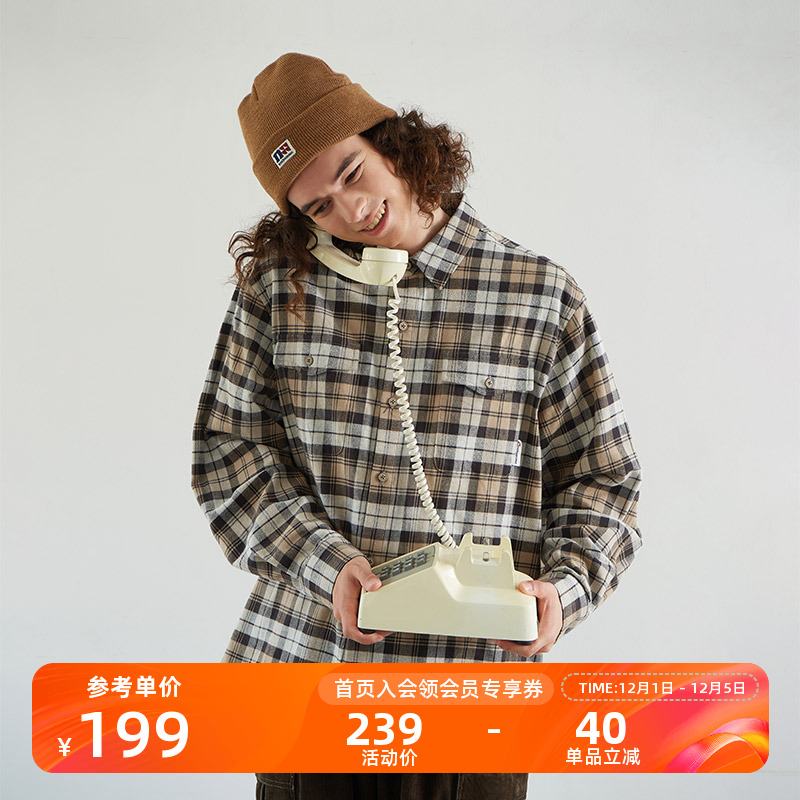 NOTHOMME日系复古长袖格纹衬衫