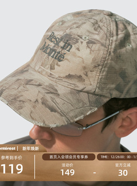 瞬时山野Monterest山系户外树纹迷彩刺绣LOGO鸭舌帽复古棒球帽男