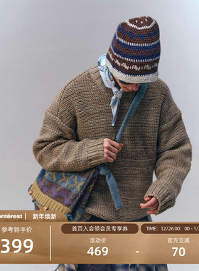 瞬时山野Monterest复古宽松百搭圆领套头混纱渐变毛衣针织衫松弛