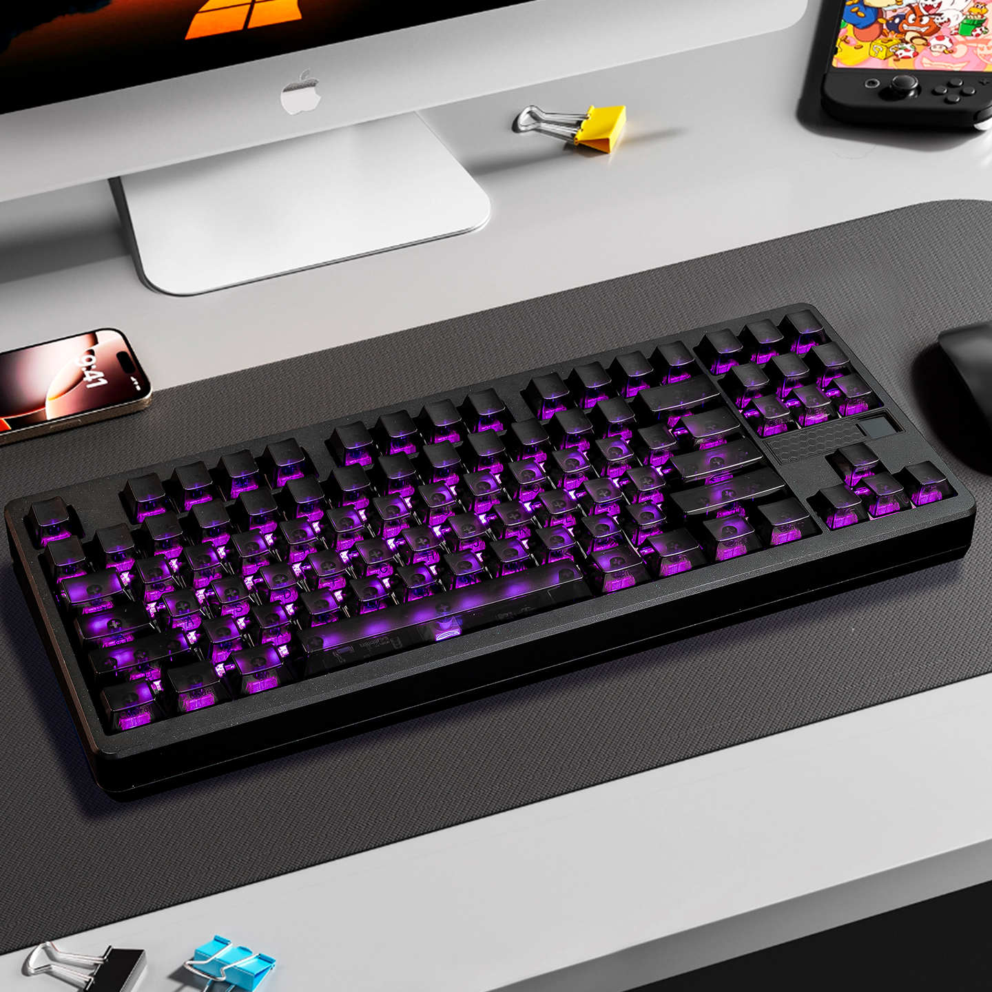 键客工场pc机械键盘键帽透明半透明客制化透光原厂高度磨砂黑武士