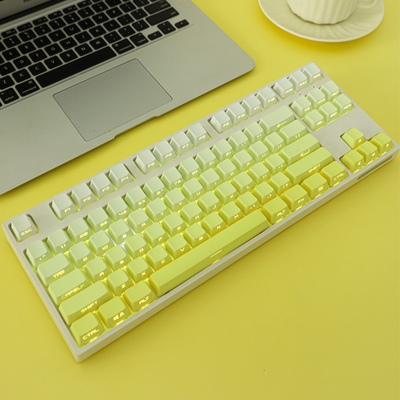 KMGQ键客原创色鹅黄透光渐变PBT侧刻正刻OEM机械键盘68758098键帽