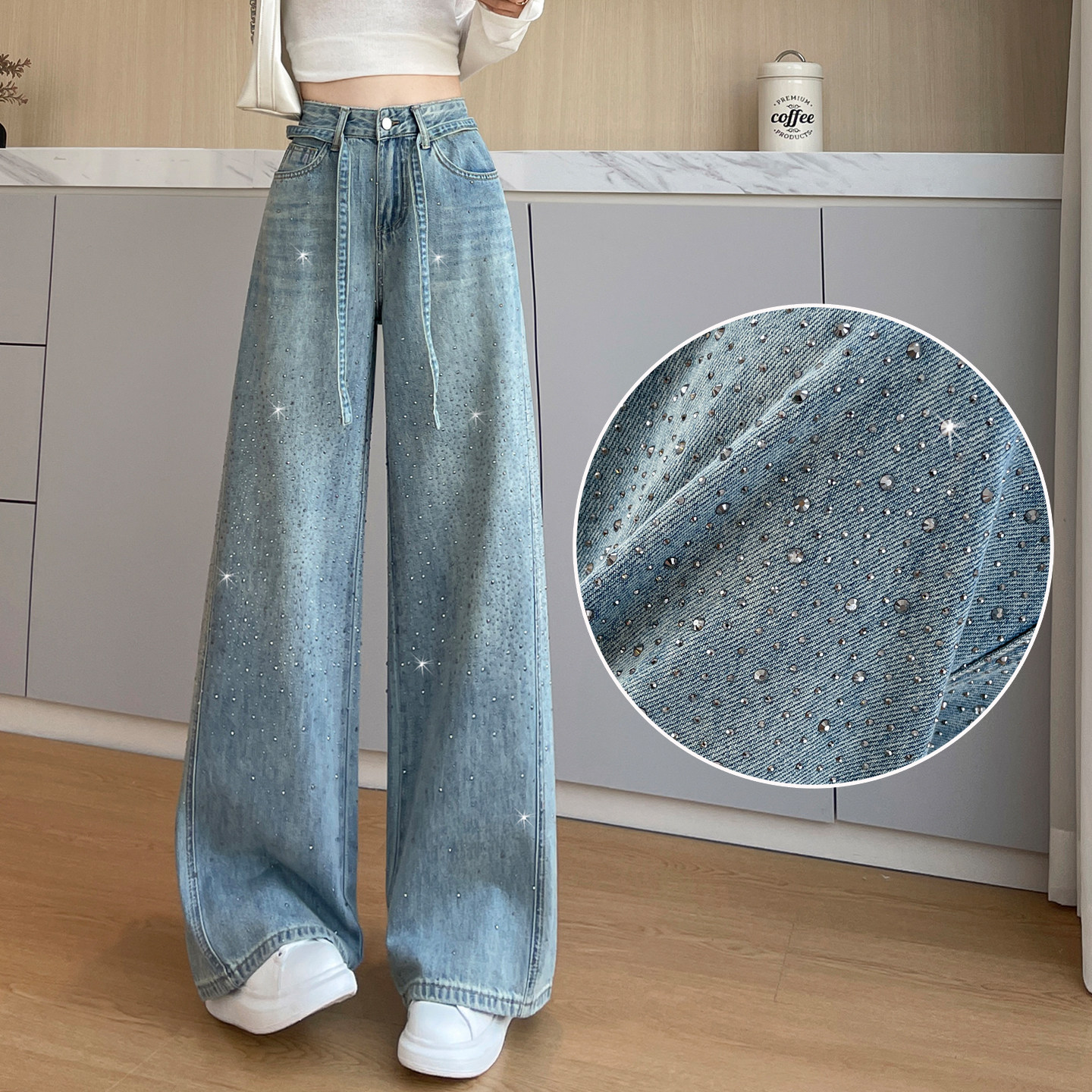 个性设计感阔腿裤女春秋季新款宽松直筒牛仔裤高腰长裤子显瘦垂感,女装/女士精品,牛仔裤,淘宝优惠券,粉丝福利购,淘宝优惠卷