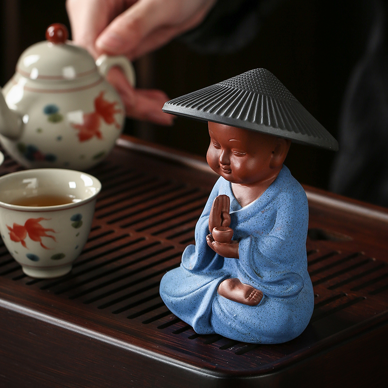 可爱小和尚茶宠摆件漏斗过滤茶器