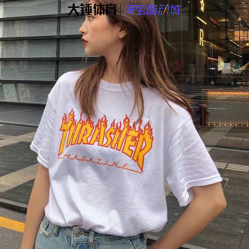 美版火焰潮牌滑板王恤王一博同款