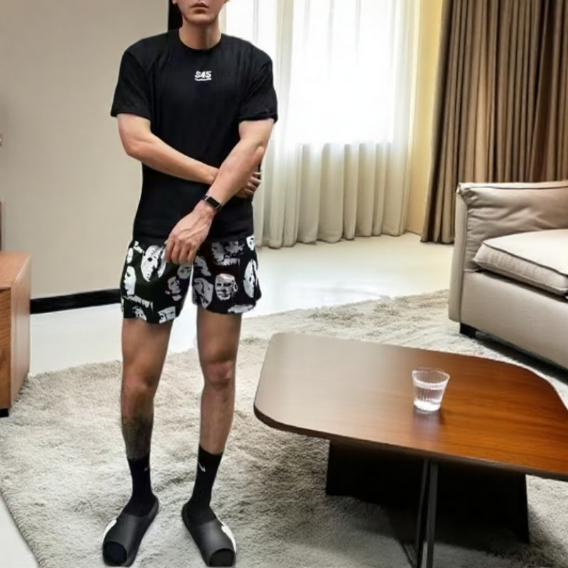 男生运动休闲骷髅头短裤夏季黑白复古训练篮球裤宽松防尴尬阿罗裤