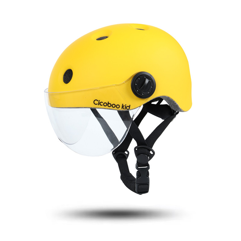 安小盾儿童骑行头盔一体成型带风镜健身护目镜旋钮调节黄色