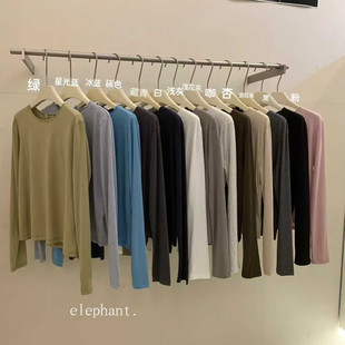 2025elephant简约光版圆领细边长袖T恤女宽松百搭打底衫秋季新款