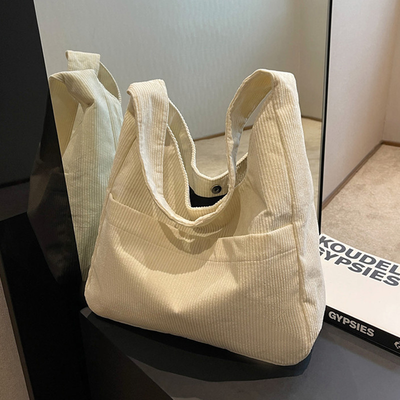 麦瑞雅大容量灯芯绒上课托特包