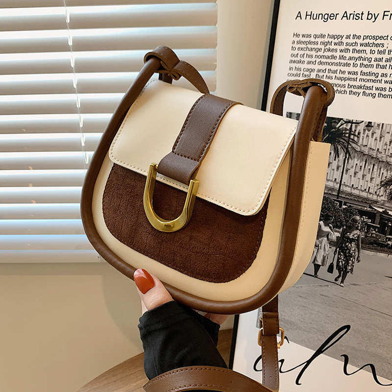 百搭ins斜挎包包女2022春夏新款潮时尚复古撞色马鞍包小众腋下包