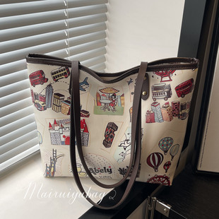 卡通印花女包托特包大包2025新款 单肩手提大容量质感上班通勤包