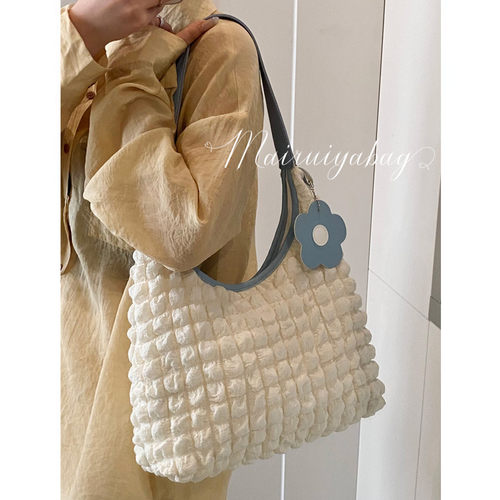 洋气云朵泡芙花朵帆布背心托特包